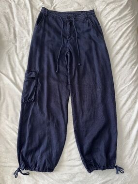 YFB Navy Blue Tencel Wide Leg Cargo Pants Women XSmall Gorpcore Athleisure